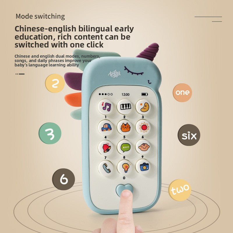 Unicorn Baby Toy Phone Music & Light Learning Mobile Teether for Toddlers Interactive English Educational Gift Blue