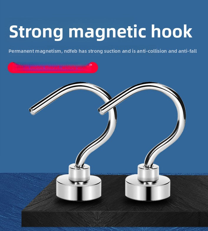 Neodymium Magnetic Hooks 25mm Base Large Open Mouth Hanger Heavy Duty Magnet for Fridge Kitchen BBQ Grill Utensils and Keys Silver