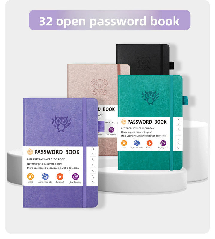 Burgundy Password Log Book with Alphabetical Tabs Internet Address Organizer Small PU Leather Notebook with Owl Design Pen Holder and Inner Pocket Ideal for Home and Office