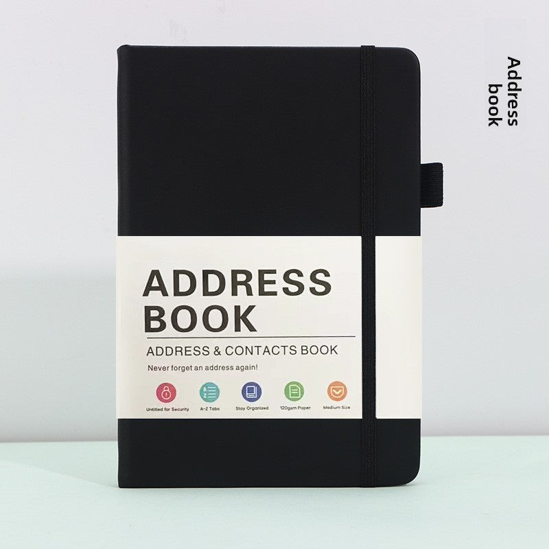 Black Address Book with Alphabetical Tabs B6 Hardcover Telephone &amp; Contact Organizer with Pen Holder &amp; Elastic Band for Home Office