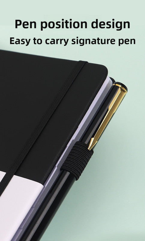 Black Address Book with Alphabetical Tabs B6 Hardcover Telephone & Contact Organizer with Pen Holder & Elastic Band for Home Office