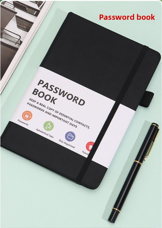 Black Password Book with Alphabetical Tabs B6 Hardcover Internet Address Logbook &amp; Password Organizer with Pen Loop Elastic Band and Inner Pocket