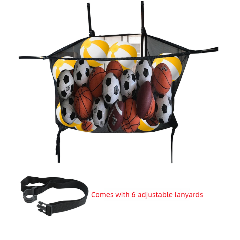 Black Large Hanging Pool Toy Storage Bag - Mesh Net Organiser for Swimming Floats, Sports Balls & Inflatables - 145cm Extra Large Capacity for Outdoor Fences & Garage