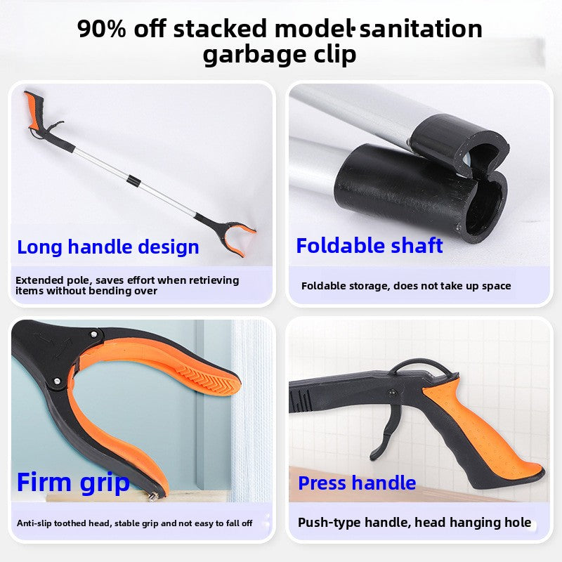 Yellow and Black Handle Foldable Grabber Reacher Tool - 83cm Aluminium Litter Picker with Magnetic Tip - Lightweight Mobility Aid for Garden & Home Rubbish Cleanup