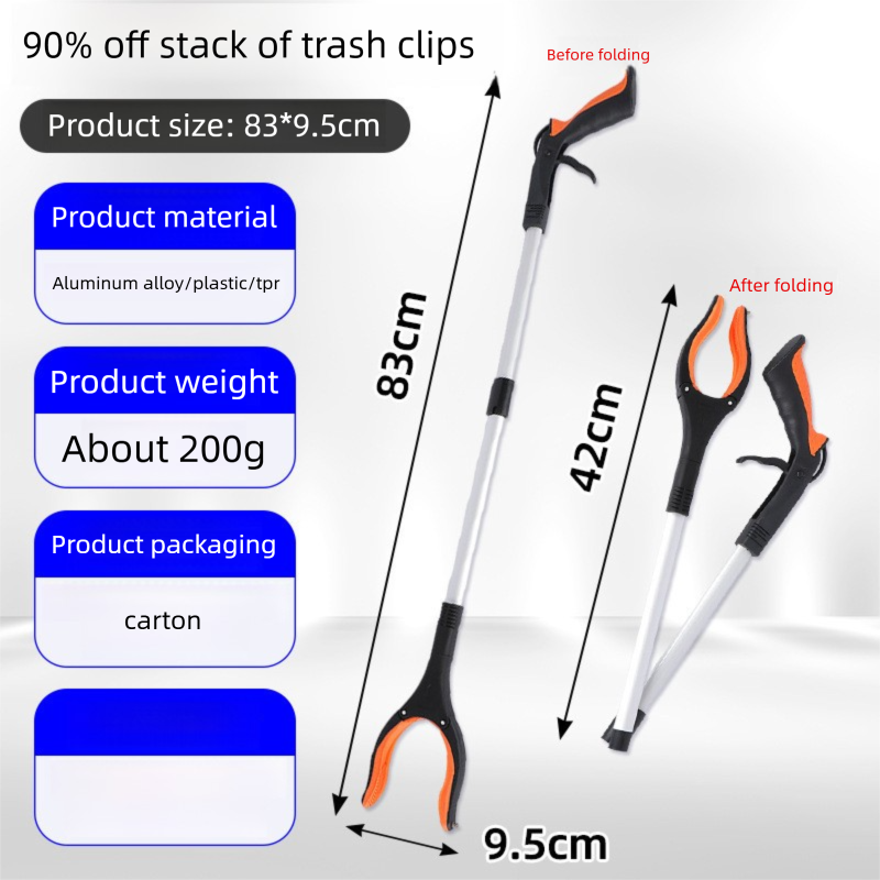 Orange and Black Handle Foldable Grabber Reacher Tool - 83cm Aluminium Litter Picker with Magnetic Tip - Lightweight Mobility Aid for Garden &amp; Home Rubbish Cleanup