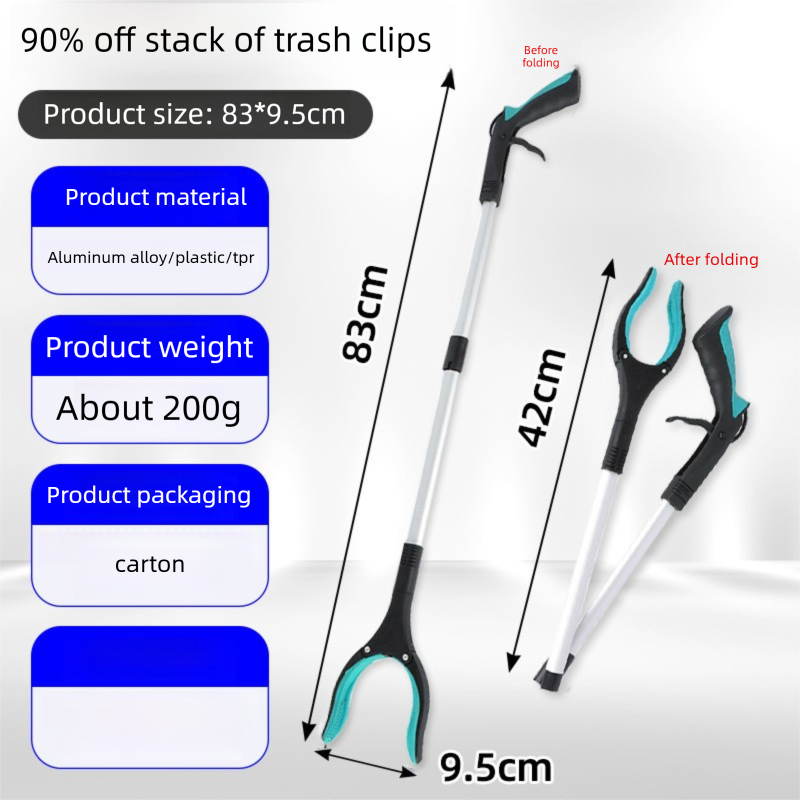 Green and Black Handle Foldable Grabber Reacher Tool - 83cm Aluminium Litter Picker with Magnetic Tip - Lightweight Mobility Aid for Garden &amp; Home Rubbish Cleanup