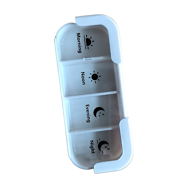 7 Day Weekly Pill Organiser Tower - White & Purple Medicine Storage Box with 4 Daily Compartments - Portable Slide-Out Trays for Vitamins & Supplements