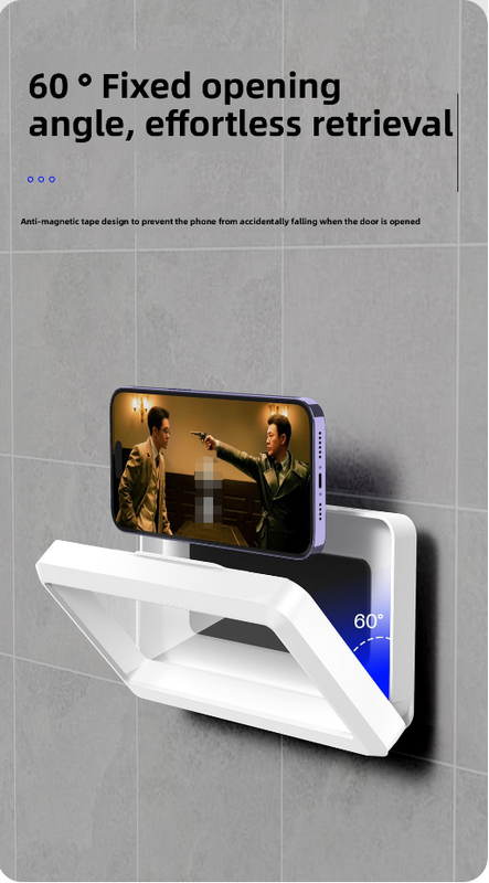Waterproof Shower Phone Holder White Wall Mount - 360° Rotating Retractable Anti-Fog Touch Screen Case for Bathroom & Kitchen - Fits Phones up to 6.8 Inch