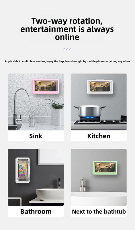 Waterproof Shower Phone Holder Green Wall Mount - 360° Rotating Retractable Anti-Fog Touch Screen Case for Bathroom & Kitchen - Fits Phones up to 6.8 Inch