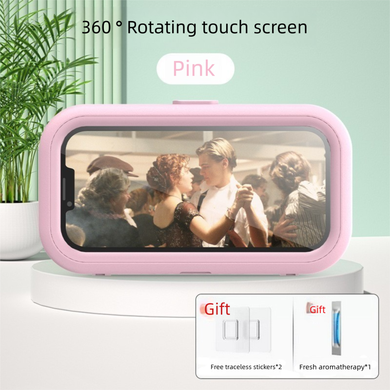 Waterproof Shower Phone Holder Wall Mount with Aromatherapy - 360° Rotating &amp; Retractable Anti-Fog Case - Drill-Free Bathroom &amp; Kitchen Mobile Stand - Pink