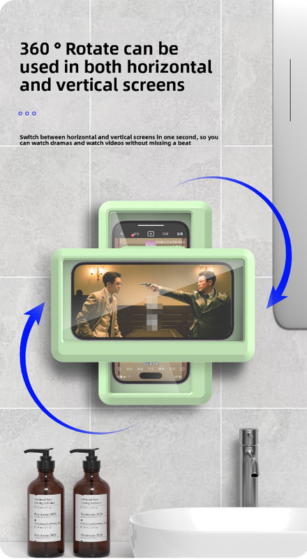 Waterproof Shower Phone Holder Wall Mount with Aromatherapy - 360° Rotating & Retractable Anti-Fog Case - Drill-Free Bathroom & Kitchen Mobile Stand - Green