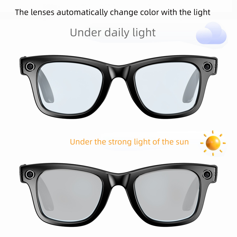 Black Smart AI Camera Sunglasses 8MP HD Video Sunglasses Supports Bluetooth Audio & WiFi Transmission - Hands-free recording with electronic image stabilization Ideal for vlogging, driving, and outdoor adventures