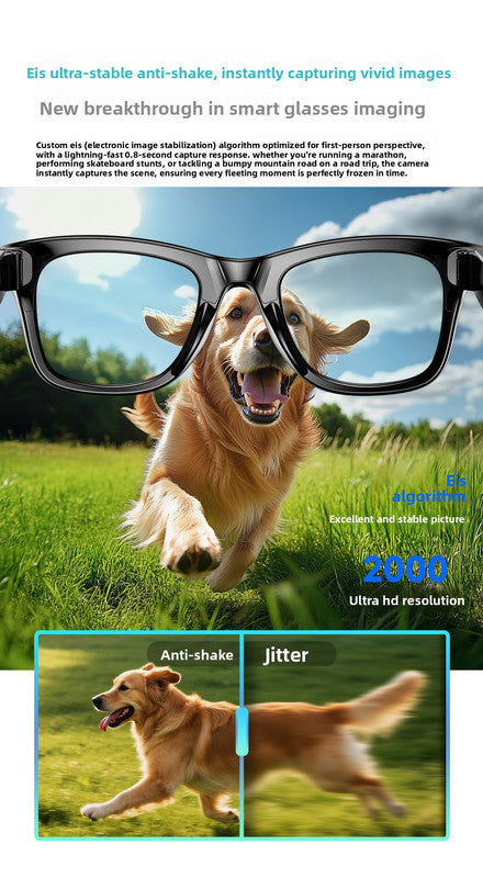 Black Smart AI Camera Sunglasses 8MP HD Video Sunglasses Supports Bluetooth Audio & WiFi Transmission - Hands-free recording with electronic image stabilization Ideal for vlogging, driving, and outdoor adventures