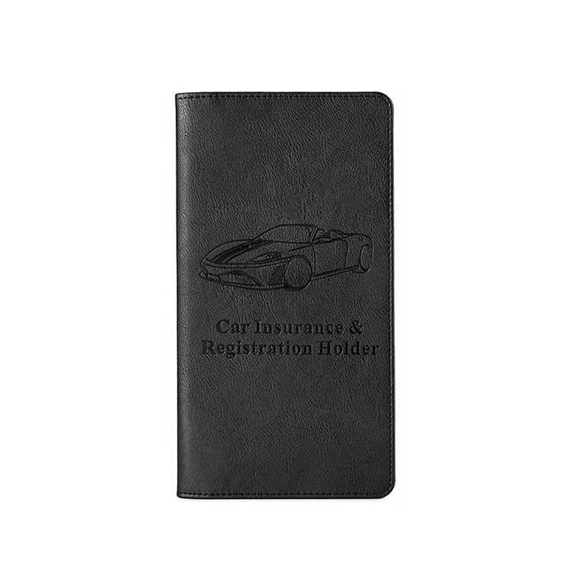 Car Registration and Insurance Holder - Premium PU Leather Vehicle Document Wallet - Slim Glove Box Organiser for Rego Papers, Logbook &amp; ID Cards - Black