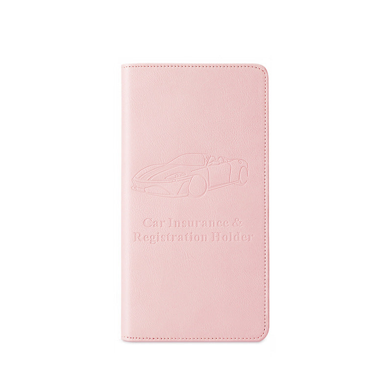 Car Registration and Insurance Holder - Premium PU Leather Vehicle Document Wallet - Slim Glove Box Organiser for Rego Papers, Logbook &amp; ID Cards - Pink
