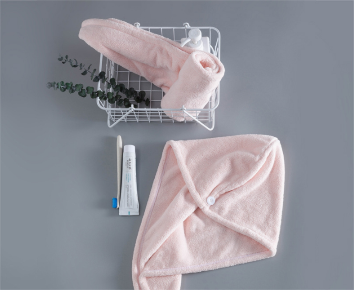 Soft Microfibre Hair Drying Towel Wrap - Super Absorbent Coral Fleece Turban with Secure Button - Quick Dry Bath Head Cap for Wet Hair &amp; Spa - Pale Pink