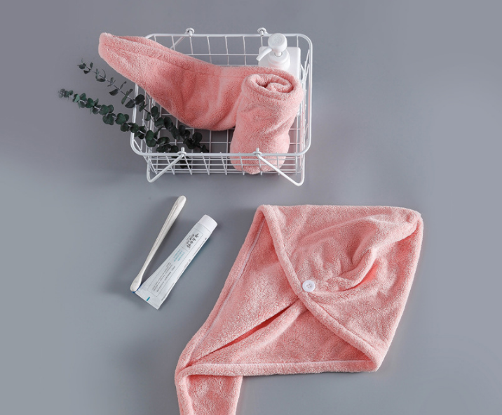 Soft Microfibre Hair Drying Towel Wrap - Super Absorbent Coral Fleece Turban with Secure Button - Quick Dry Bath Head Cap for Wet Hair &amp; Spa - Crimson