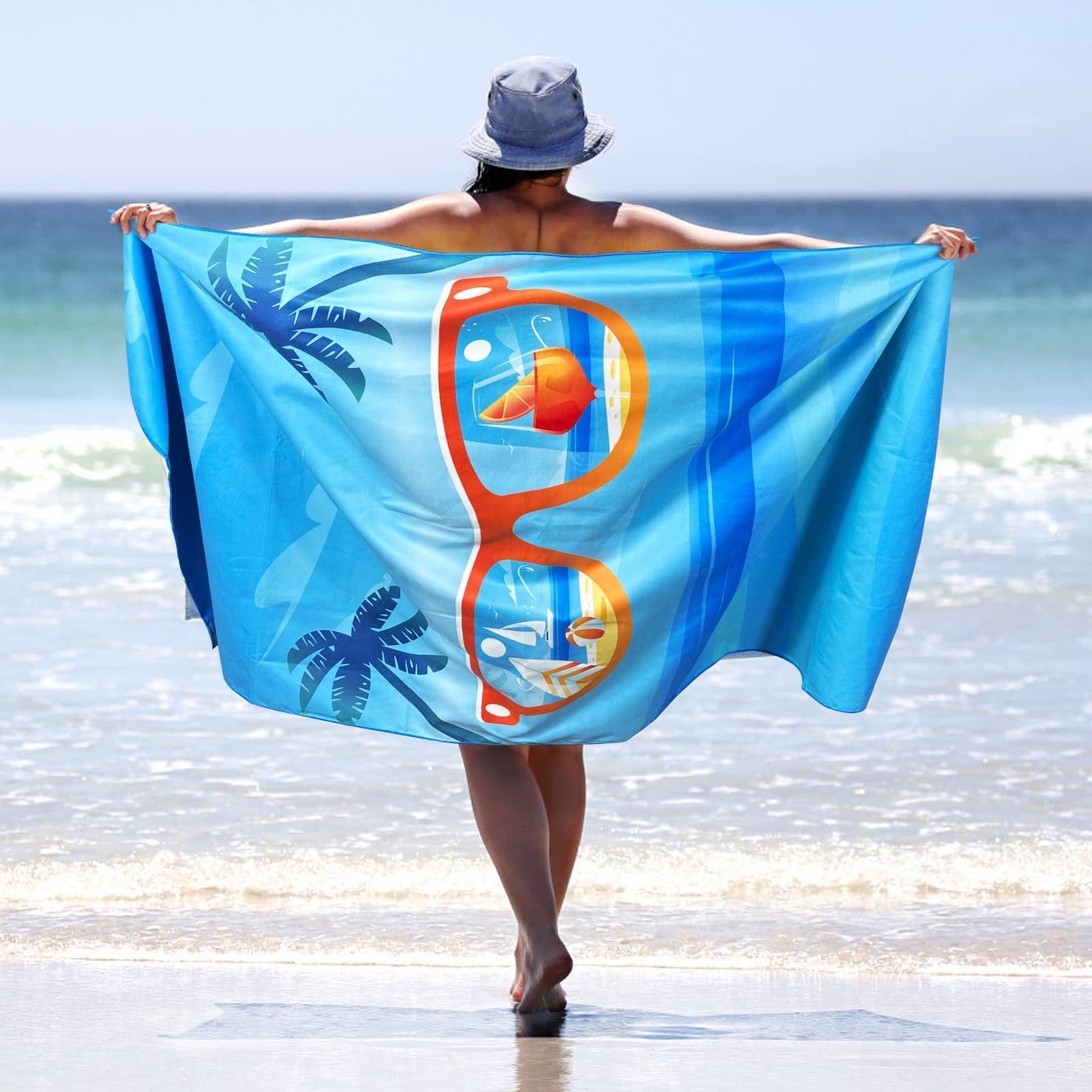 Sand Free Microfibre Beach Towel - Quick Dry Lightweight Travel Towel 70x150cm(200GSM) - 3D Sunglasses Print for Summer, Pool & Camping