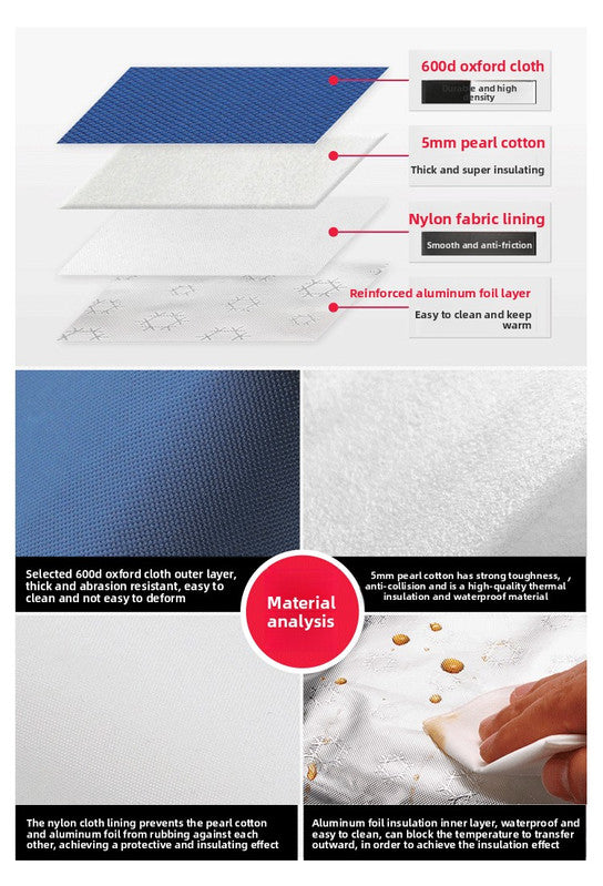 Large Insulated Lunch Bag with Shoulder Strap - Black and White Stripe Thermal Cooler Tote for Work, School or Beach Picnics - Waterproof 600D Oxford Fabric