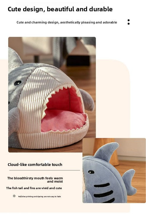 Novelty Shark Pet Cave Bed Enclosed Cozy Sleeping Nest for Cats and Small Dogs Soft Flannel Year Round Comfort Light Gray S Size