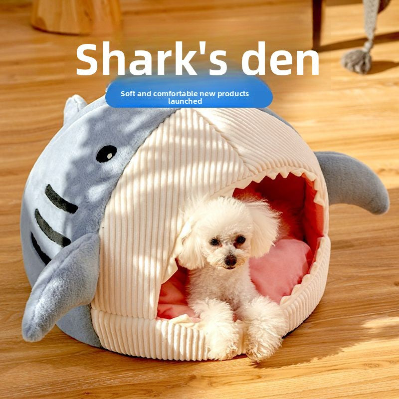 Novelty Shark Pet Cave Bed Enclosed Cozy Sleeping Nest for Cats and Small Dogs Soft Flannel Year Round Comfort Light Blue M Size