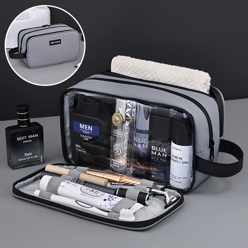 Large Waterproof Men's Toiletry Bag 3-Layer Travel Dopp Kit with Wet Dry Separation Portable Shower Organiser for Gym Business &amp; Holiday Grey