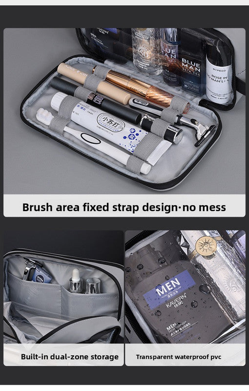 Large Waterproof Men's Toiletry Bag 3-Layer Travel Dopp Kit with Wet Dry Separation Portable Shower Organiser for Gym Business & Holiday Grey