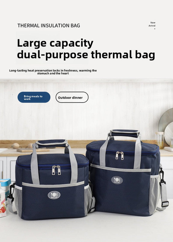 Insulated Lunch Bag Thermal Cooler Tote with Adjustable Shoulder Strap Waterproof Lining for Work School & Picnics Navy Blue Small