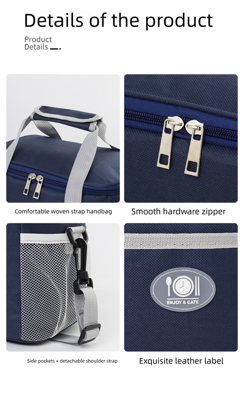 Large Insulated Cooler Bag Thermal Lunch Tote 16L Capacity with Adjustable Shoulder Strap for Picnics Camping & Work Navy Blue