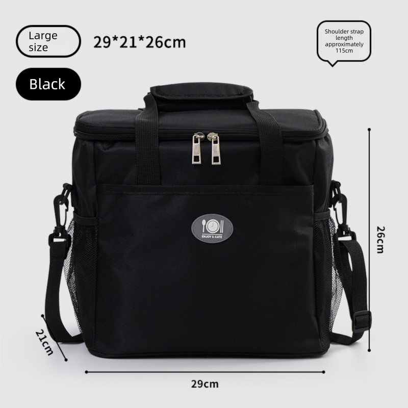 Large Insulated Cooler Bag Thermal Lunch Tote 16L Capacity with Adjustable Shoulder Strap for Picnics Camping &amp; Work Black