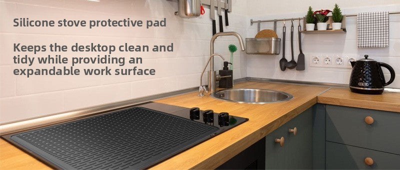 Silicone Stove Top Cover 92x52cm Heat Resistant Electric Cooktop Protector Mat for Kitchen Benchtop and Laundry Black