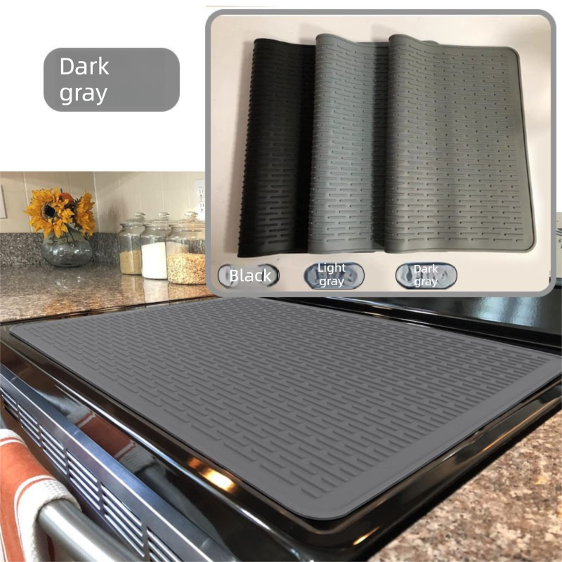 Silicone Stove Top Cover 76x53x0.25cm Heat Resistant Electric Cooktop Protector Mat for Kitchen Benchtop and Laundry Dark gray