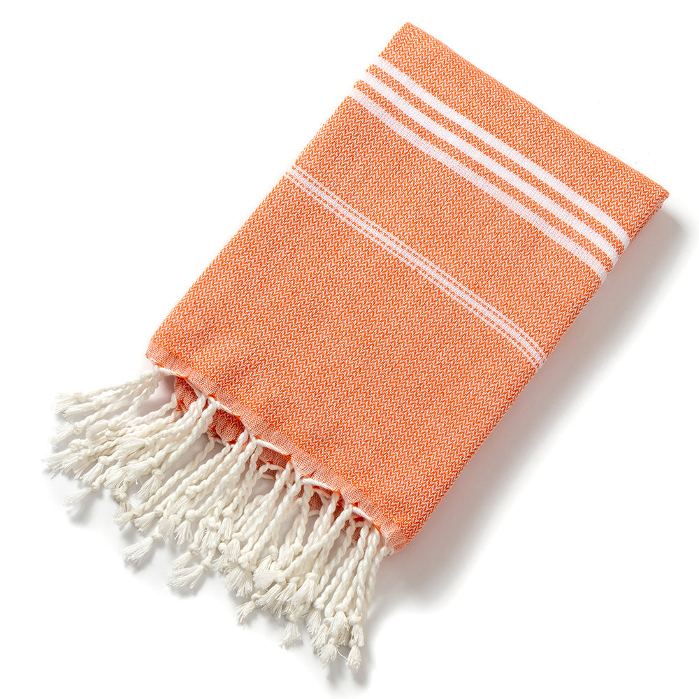 3 Pack Turkish Style Beach Towel Set 90x180cm - Quick Dry Lightweight Large Peshtemal Bath Sheet with Tassels - Brown, Blue&Orange