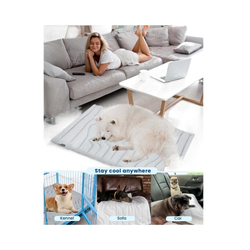 2 Pack Extra Large Dog Cooling Mat 150x101cm - Reversible Self Cooling & Warm Pet Bed Pad - Granny Grey & Light Green Crate Liner for Giant Breeds up to 45kg