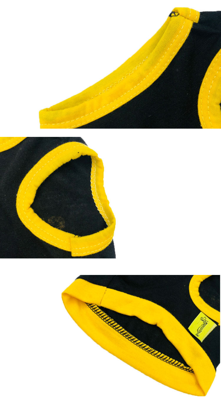 2 Pack Cotton Pet Vest with Security Print - Black with Yellow Trim & Pink with Black Trim - Breathable Summer Tank Top for Small Dogs Size S