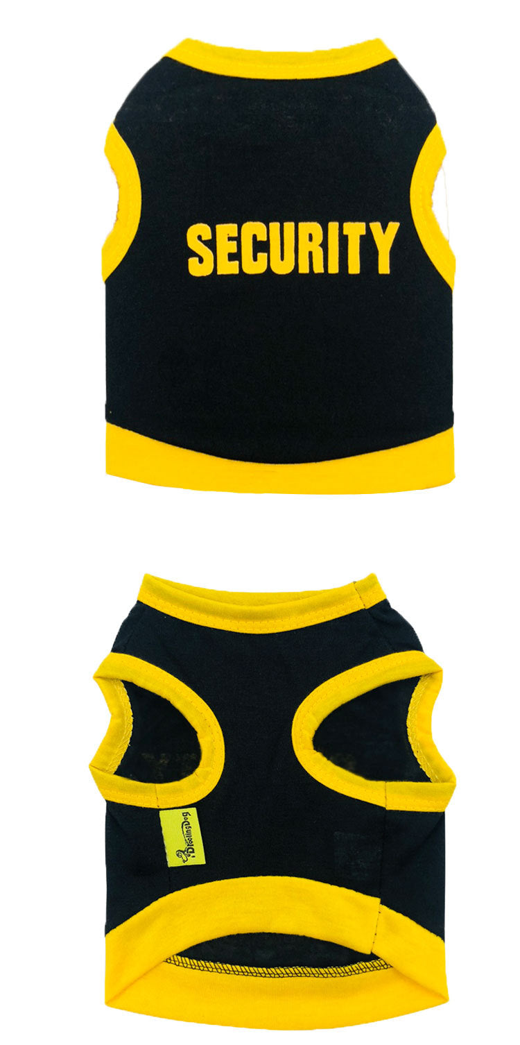 2 Pack Cotton Pet Vest "Security" Print - Black with Yellow Trim &amp; Pink with Black Trim - Size L Breathable Summer Dog Tank Top for Small Breeds