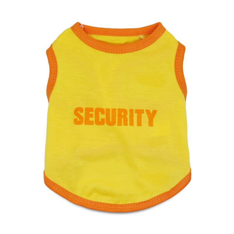 2 Pack "SECURITY" Pet Vest - Black & Yellow with Orange Trim - Breathable Cotton Dog T-Shirt for Puppies & Cats - Size S (Chest 36cm)