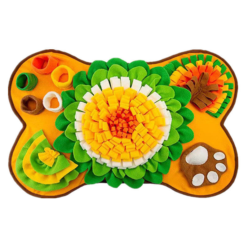 Interactive Dog Snuffle Mat Bone Shape 64x43cm - Slow Feeder &amp; Foraging Puzzle Toy - Golden Yellow Fleece Nosework Pad for Anxiety Relief &amp; Mental Stimulation