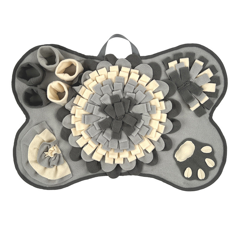 Interactive Dog Snuffle Mat Bone Shape Grey 64x43cm - Slow Feeder &amp; Foraging Puzzle Toy - Washable Fleece Nosework Pad for Anxiety Relief &amp; Mental Stimulation