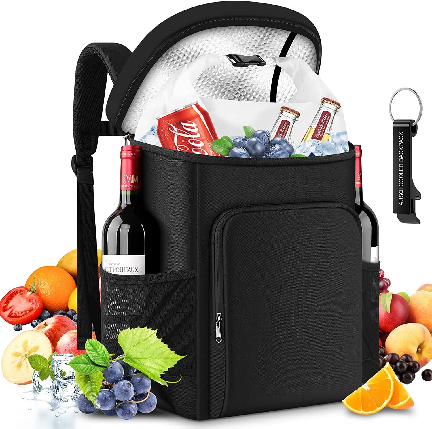 Large 45 Can Insulated Cooler Backpack for Picnic, Beach, and Camping in Australia - 36H Cooling, Waterproof Oxford Cloth, Black