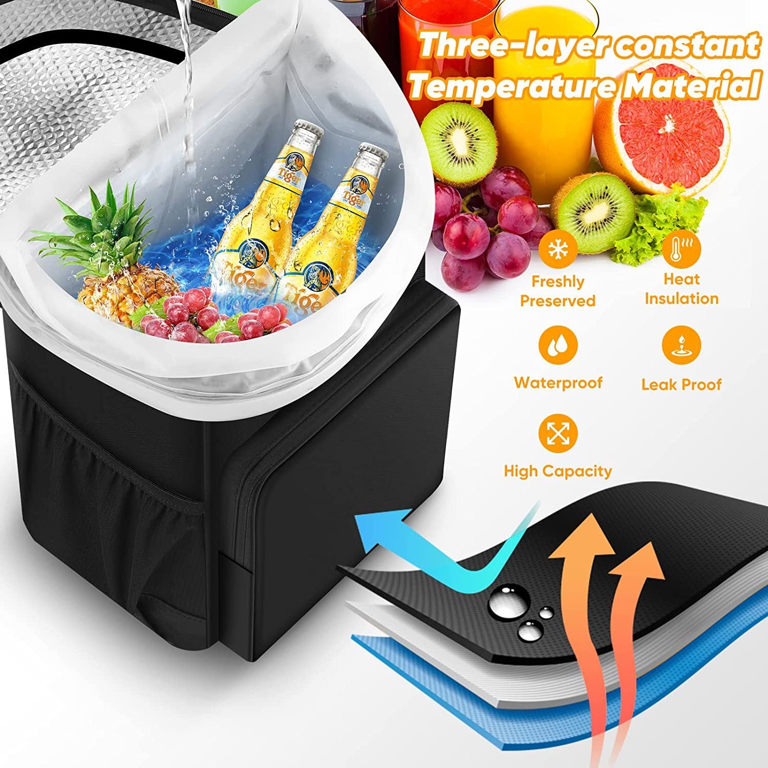 Large 45 Can Insulated Cooler Backpack for Picnic, Beach, and Camping in Australia - 36H Cooling, Waterproof Oxford Cloth, Black