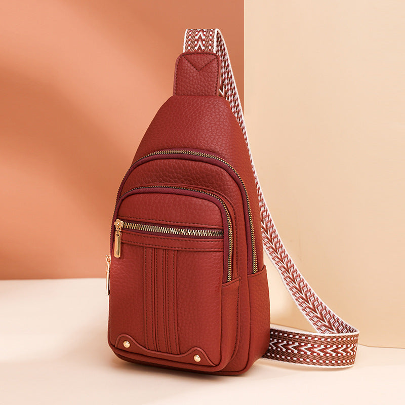 Women's Soft PU Leather Sling Bag Crossbody Chest Purse with Adjustable Boho Strap - Lightweight Multi-Pocket Shoulder Daypack for Travel &amp; Daily Use - Red