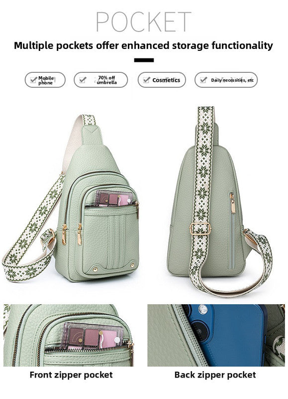 Women's Soft PU Leather Sling Bag Crossbody Chest Purse with Adjustable Boho Strap - Lightweight Multi-Pocket Shoulder Daypack for Travel & Daily Use - Red