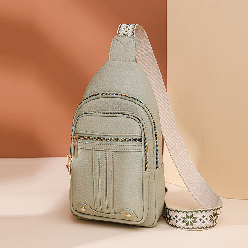 Women's Soft PU Leather Sling Bag Crossbody Chest Purse with Adjustable Boho Strap - Lightweight Multi-Pocket Shoulder Daypack for Travel &amp; Daily Use - Light green