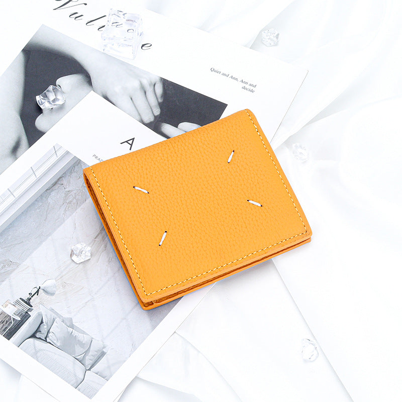 Women's Genuine Leather Bi-fold Wallet - Slim Short Purse with Coin Pocket &amp; RFID Blocking - Soft Cowhide Minimalist Card Holder - Yellow