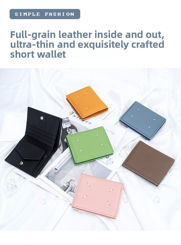 Women's Genuine Leather Bi-fold Wallet - Slim Short Purse with Coin Pocket & RFID Blocking - Soft Cowhide Minimalist Card Holder - Yellow