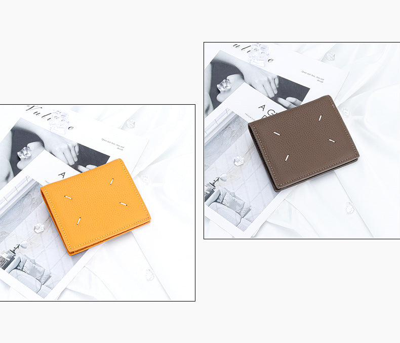 Women's Genuine Leather Bi-fold Wallet - Slim Short Purse with Coin Pocket & RFID Blocking - Soft Cowhide Minimalist Card Holder - Yellow