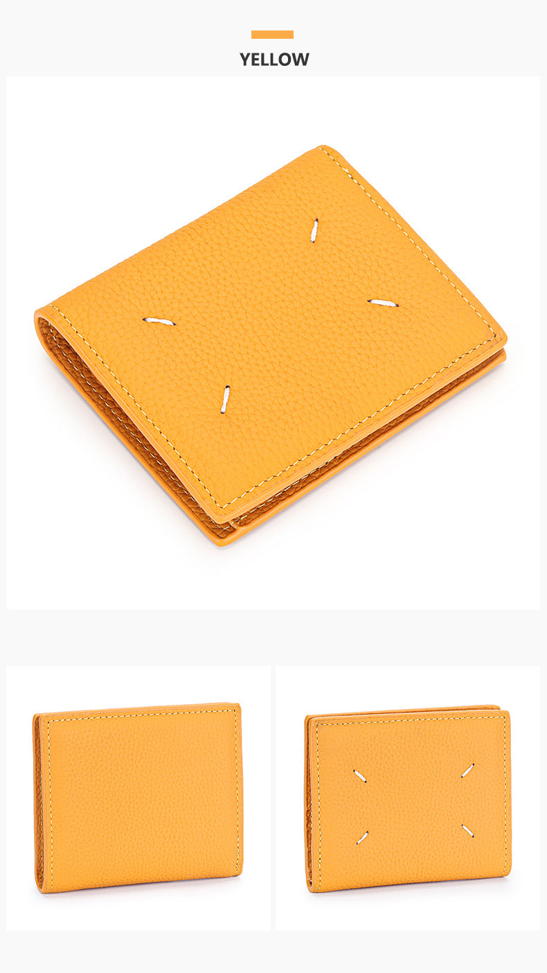 Women's Genuine Leather Bi-fold Wallet - Slim Short Purse with Coin Pocket & RFID Blocking - Soft Cowhide Minimalist Card Holder - Yellow