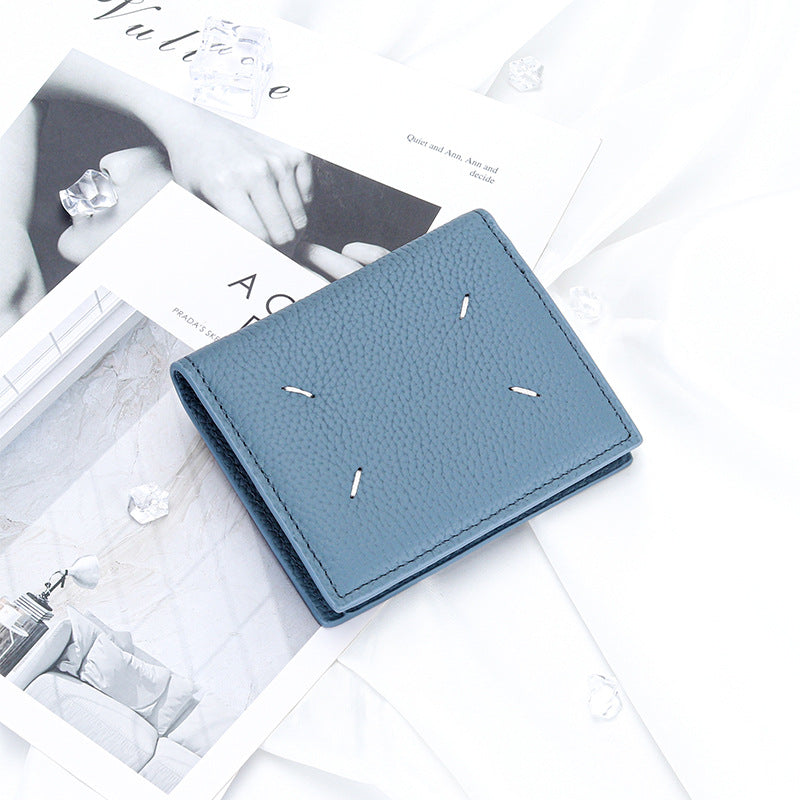 Women's Genuine Leather Bi-fold Wallet - Slim Short Purse with Coin Pocket &amp; RFID Blocking - Soft Cowhide Minimalist Card Holder - Blue