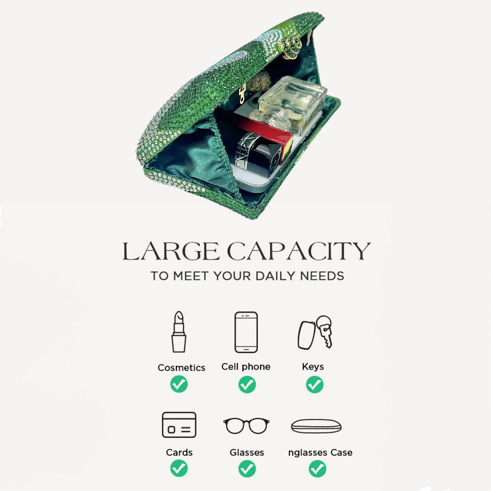 Luxury Green Rhinestone Evening Clutch Bag Women Crystal Sparkle Formal Purse with Chain Strap for Wedding Party Prom